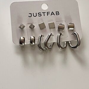 JustFab Silver Tone Mixed Stud Hoop Earrings Set Of 6 Pairs